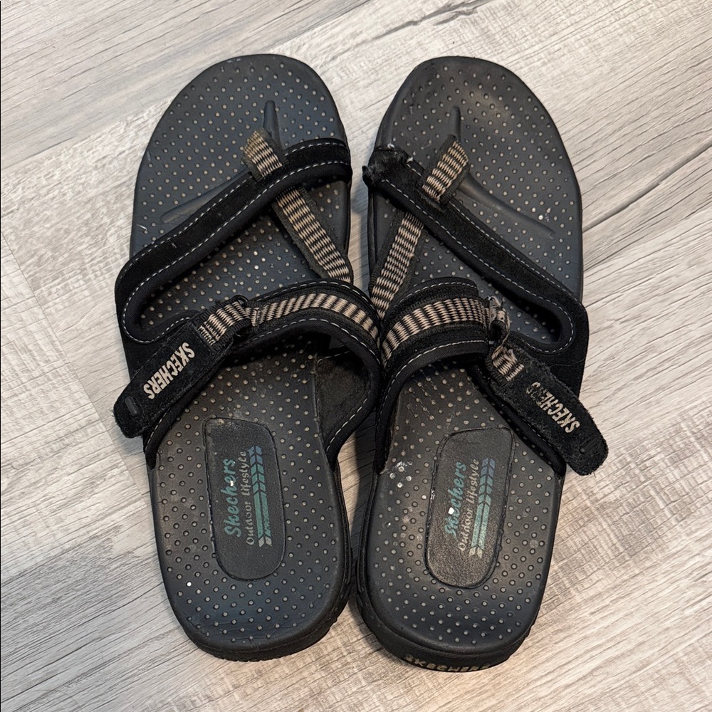 Skechers Black and Gray Strappy Sandals